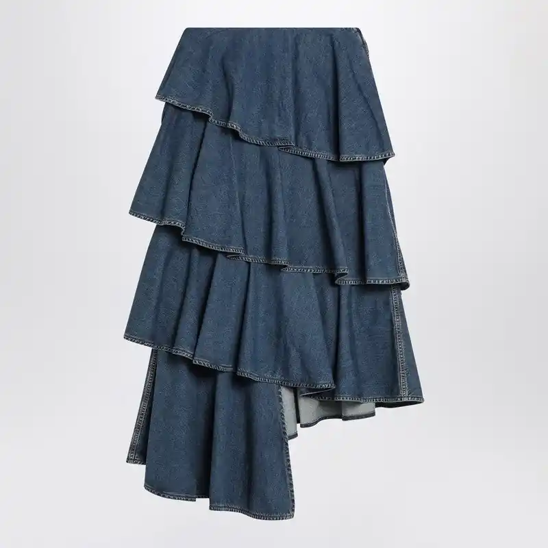 Asymmetrical Spiral Denim Skirt - Alaïa