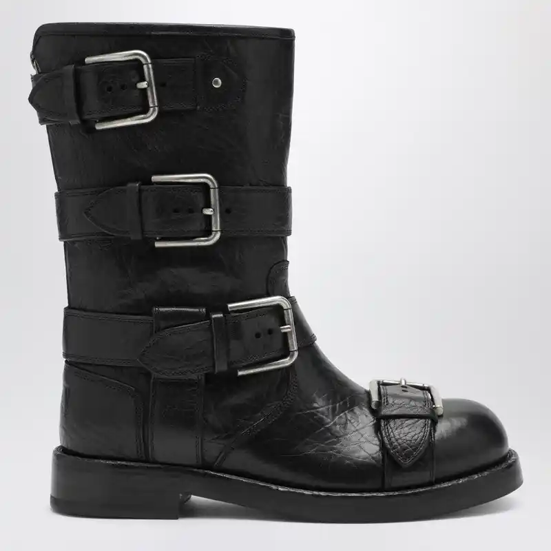 Black Leather Boots With Straps - Dolce & Gabbana