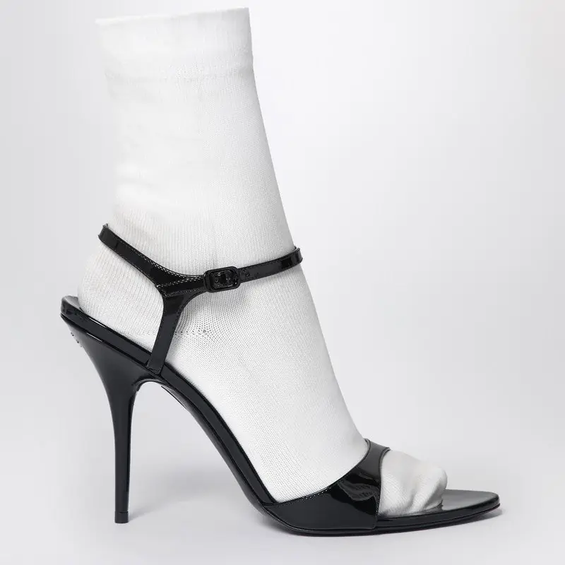 Avenue Sock Black Sandal In Patent Leather And Mesh - Balenciaga