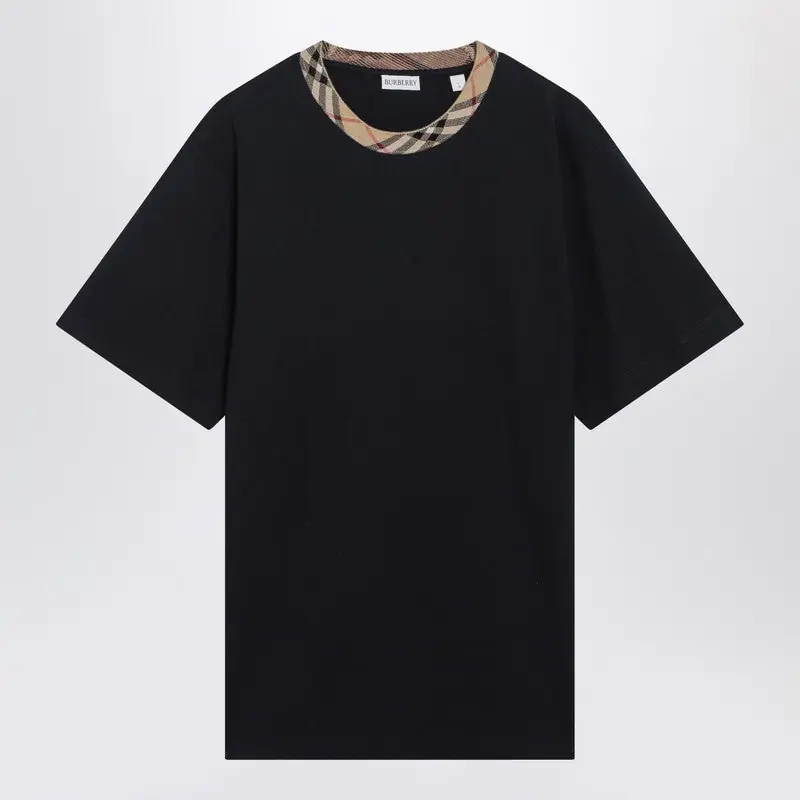 Navy T-Shirt With Check Trims