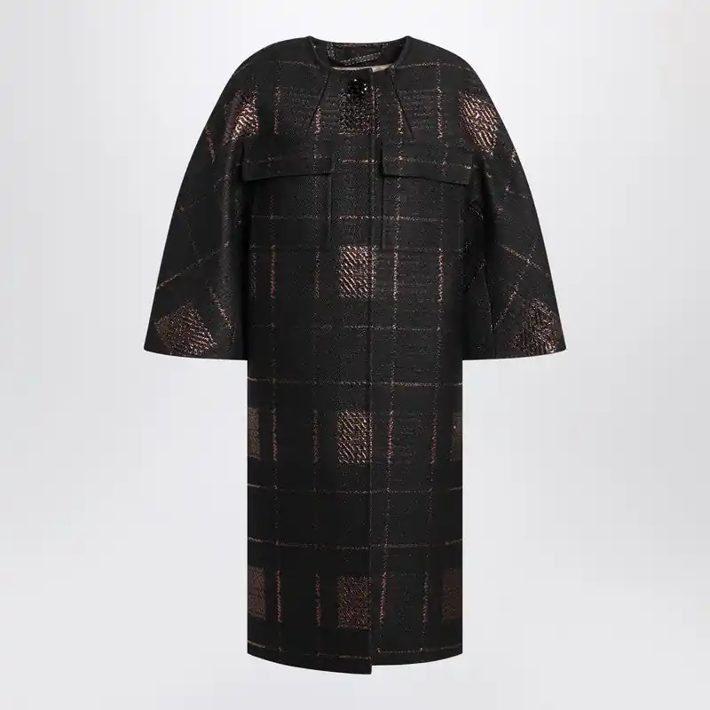 Black Cocoon Coat In Jacquard Lamé - Max Mara Atelier