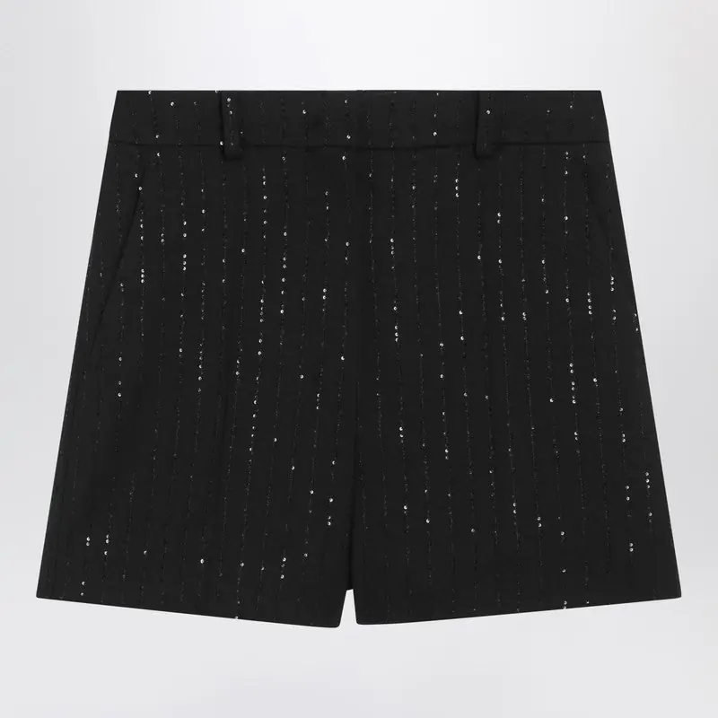 Black Shorts With Pinstripe-Effect Micro Sequins