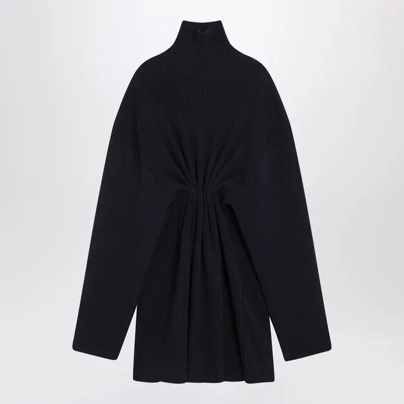 Pinched Navy Mini Dress In Wool And Cotton - Balenciaga