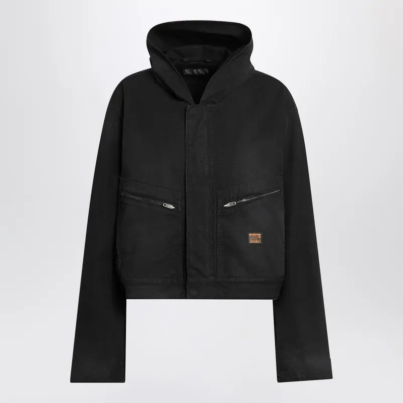 Cropped Jacket With Hood In Black - Balenciaga