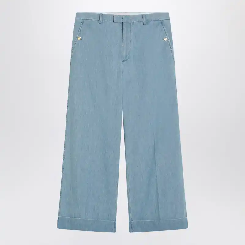 Light Blue Wide Jeans With Cuff - Valentino Garavani