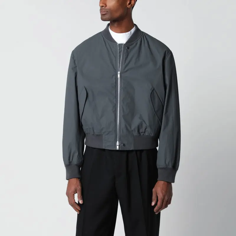Grey Cotton Zip-Up Bomber Jacket