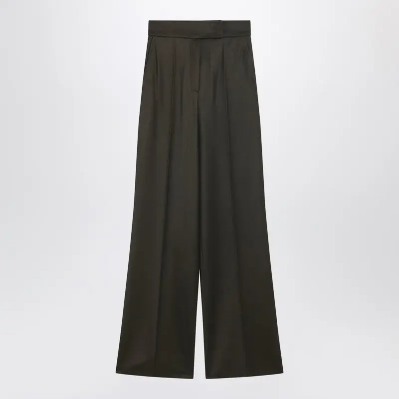 Moss Green Wide-Leg Wool Trousers