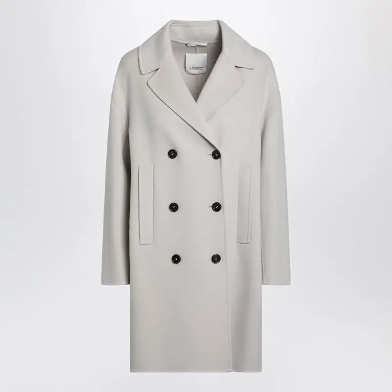 Sand-Coloured Midi Coat In Wool Drap