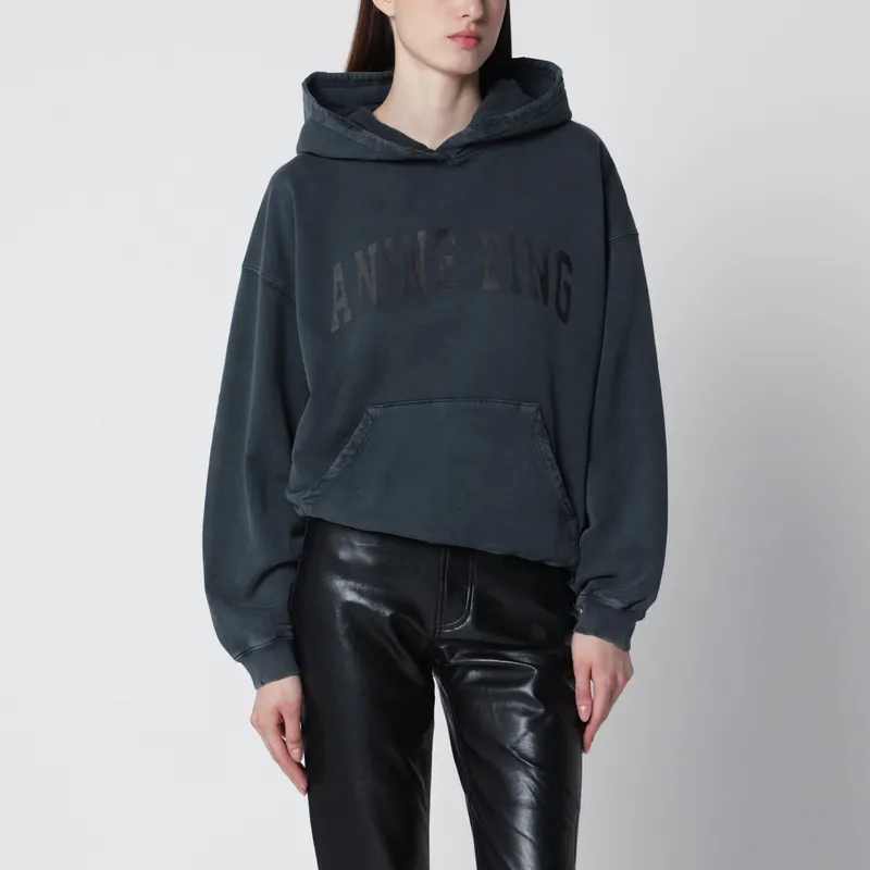 Black Washed Hoodie With Distressing - Anine Bing