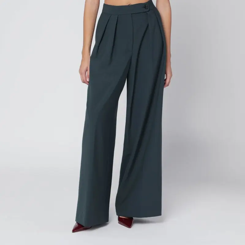 Straight Pants With Dark Green Pleats - Dries Van Noten