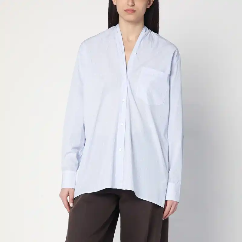 Light Blue Checkered Cotton Shirt - 6397