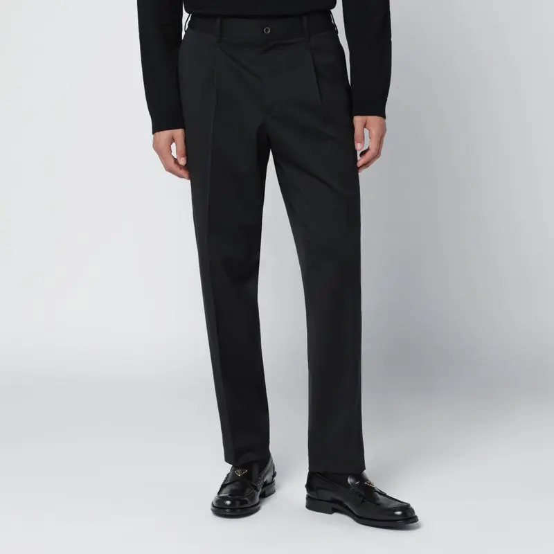 Black Wool Blend Trousers - Santaniello