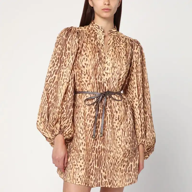 Leopard Print Short Dress In Linen - Zimmermann