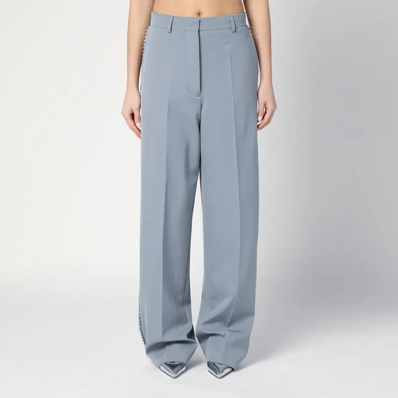 Wide-Leg Light Grey Falabella Pants With Chain