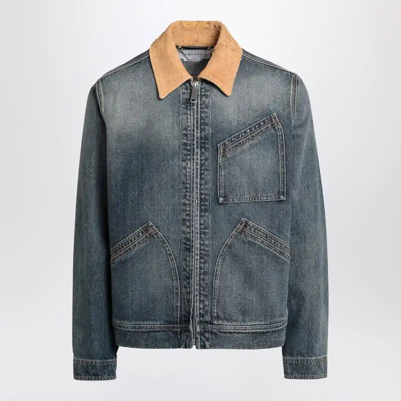 Denim Jacket With Suede Collar - Alexander McQueen