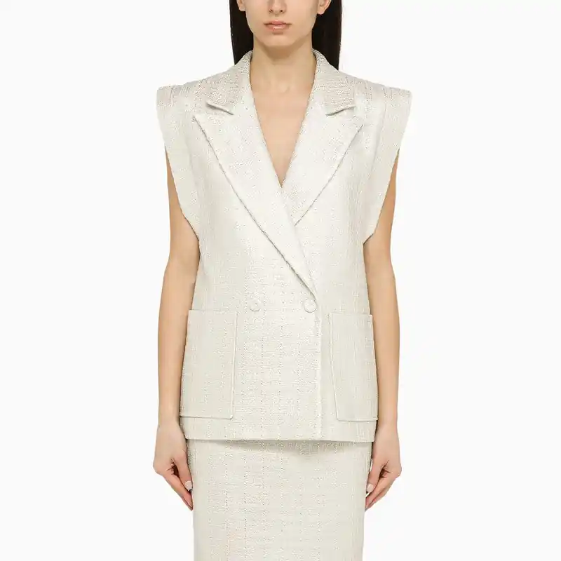 Silver Double-Breasted Cotton-Blend Waistcoat