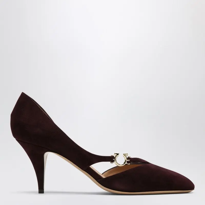 Pumps With Gancini Detail Dark Barolo - Ferragamo