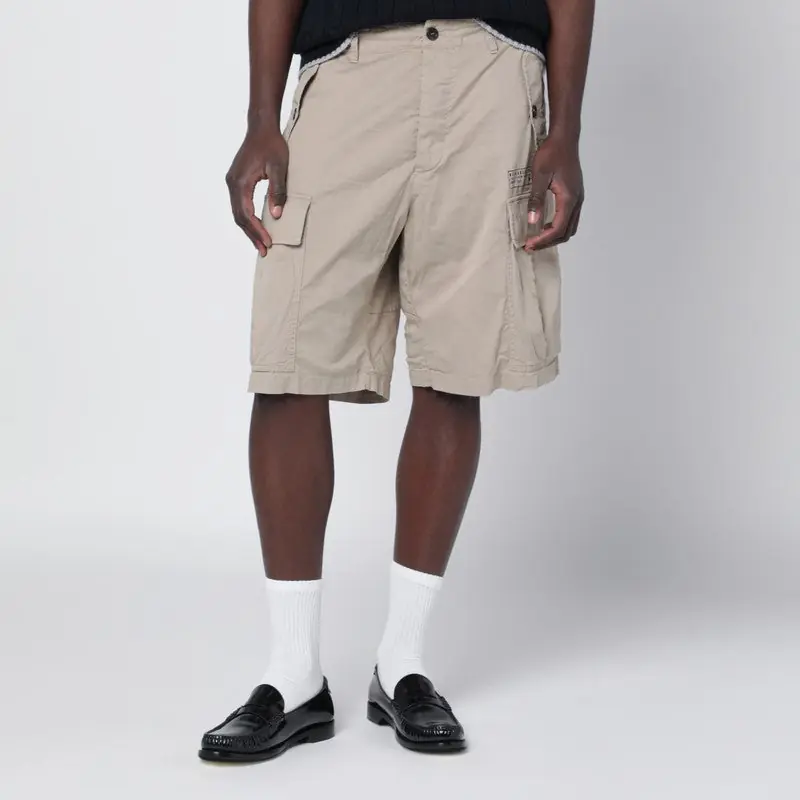 Beige Cotton-Blend Cargo Bermuda Shorts