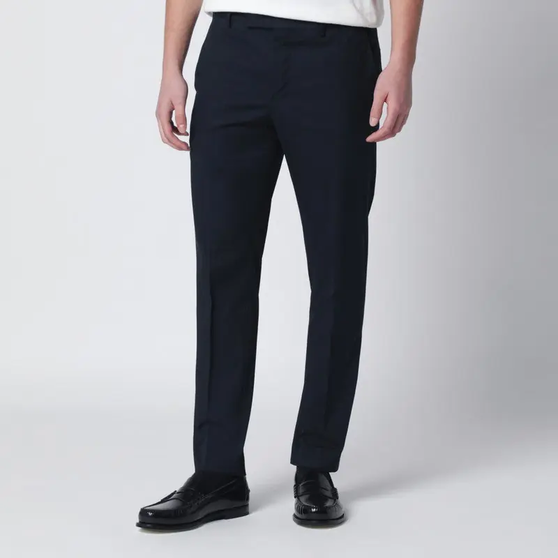 Blue Slim-Fit Cotton-Blend Trousers