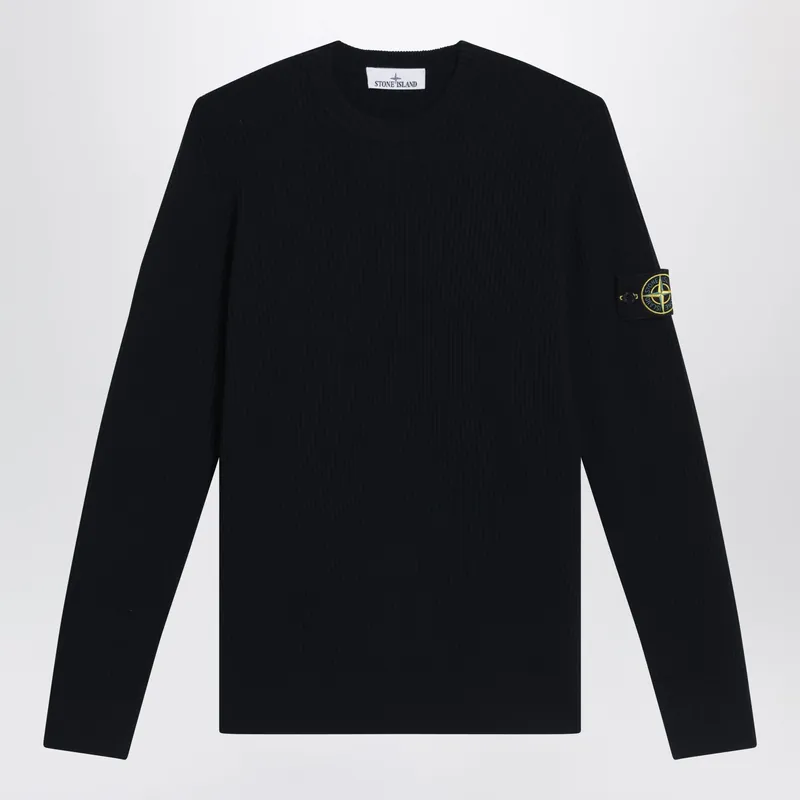 Navy Blue Ribbed Crew-Neck Sweater