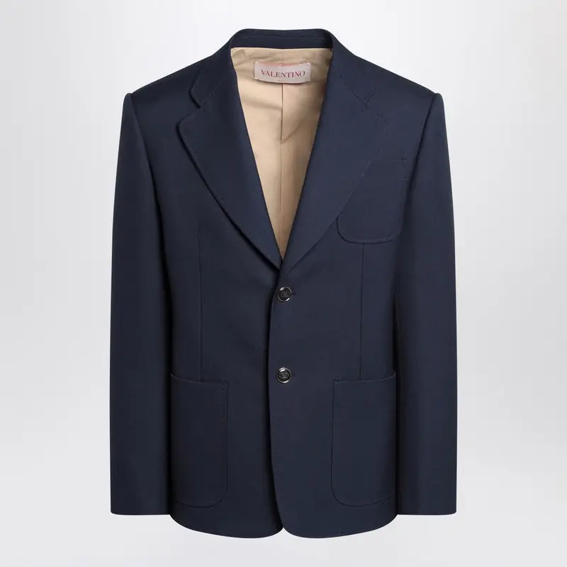 Blue Single-Breasted Wool Jacket
