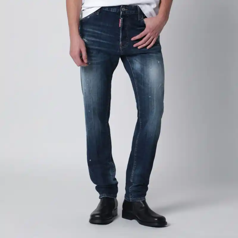 Washed Blue Teddy Jeans With Paint Splatters - Dsquared2