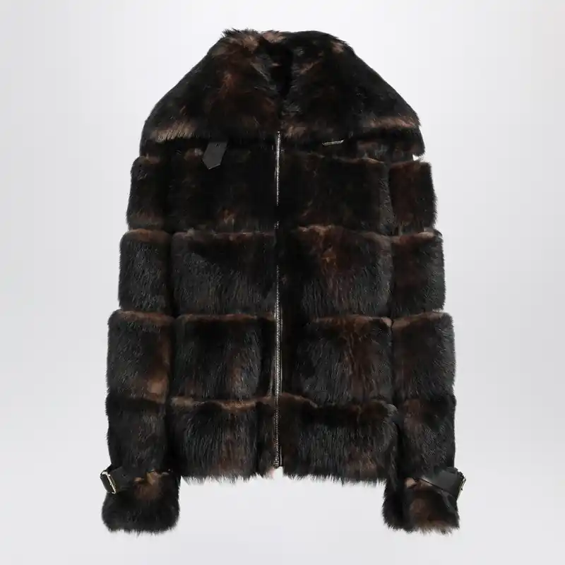 Brown Sheepskin Jacket With Nappa Leather Trim - Fendi