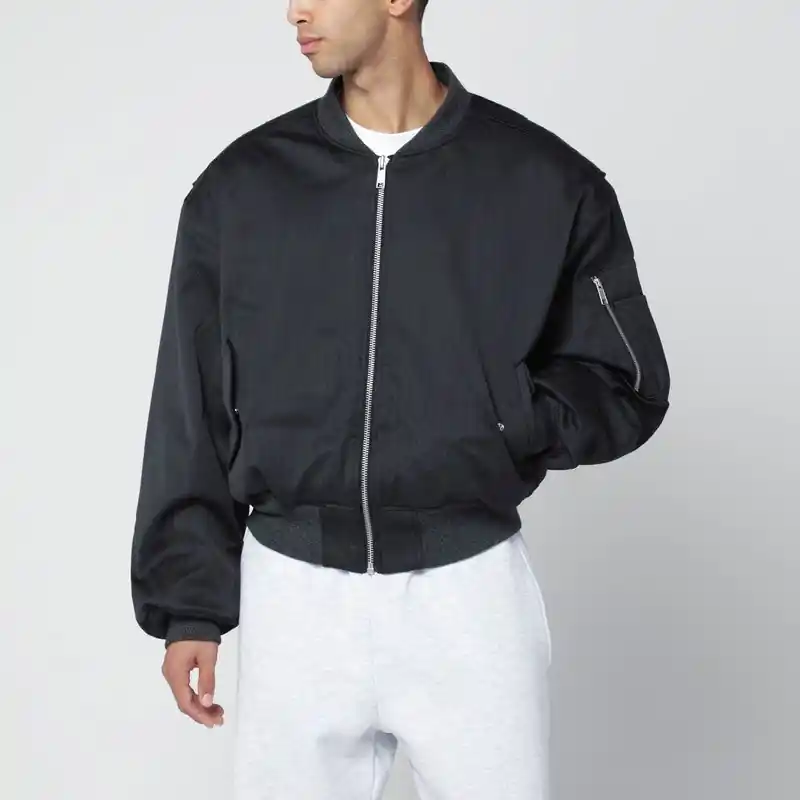 Grey Wool-Blend Bomber Jacket With Zip