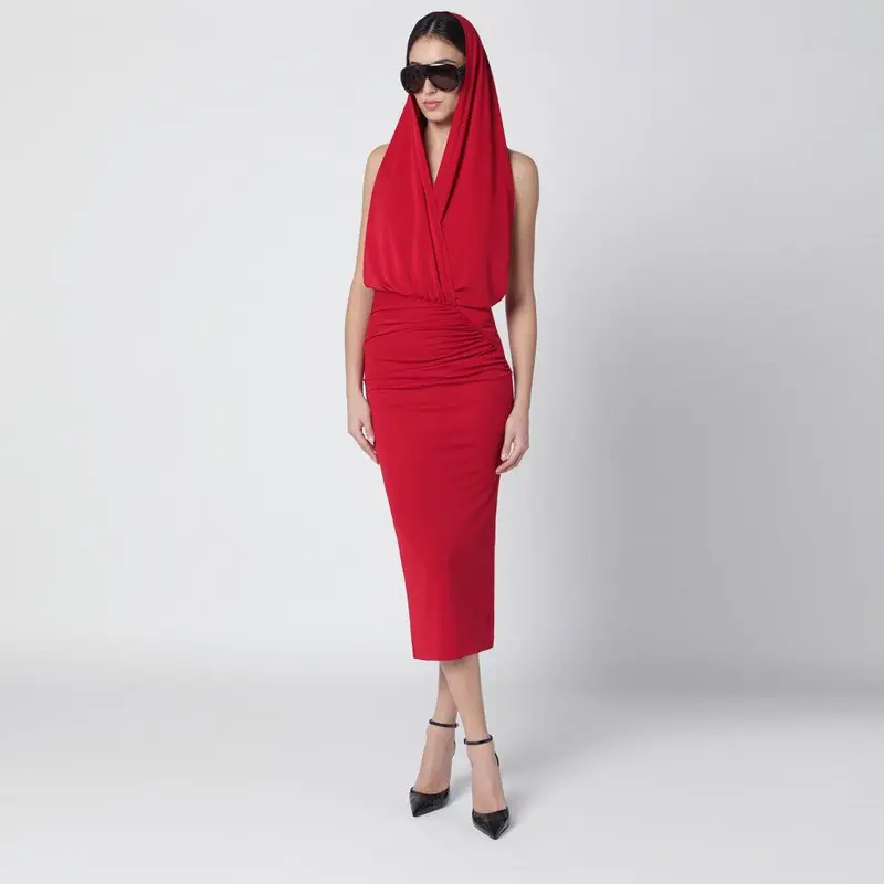 Red Annie Hooded Midi Dress - The Andamane