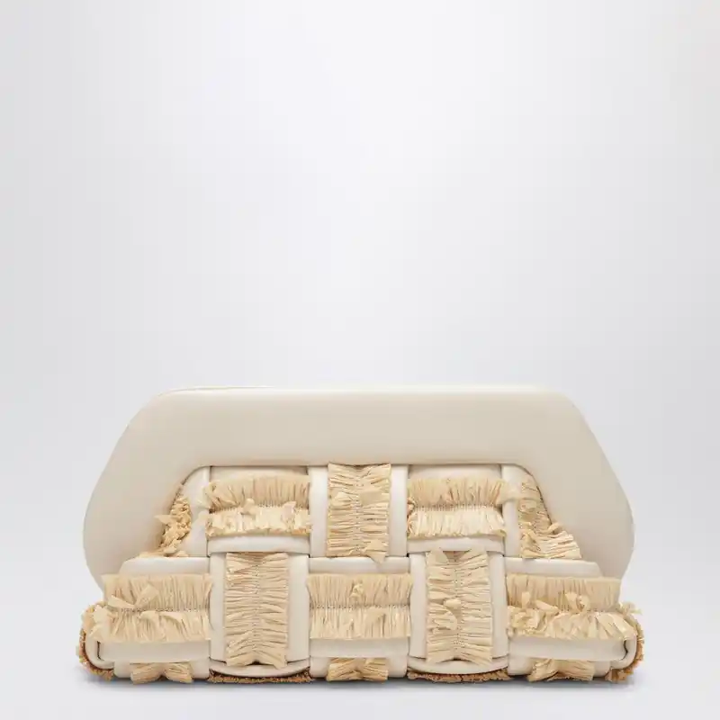 Tia Clutch In Butter Color With Raffia Inserts - Themoirè