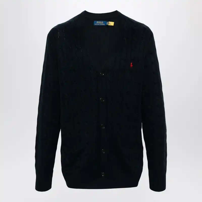 Navy Blue Cable-Knit Cotton Cardigan