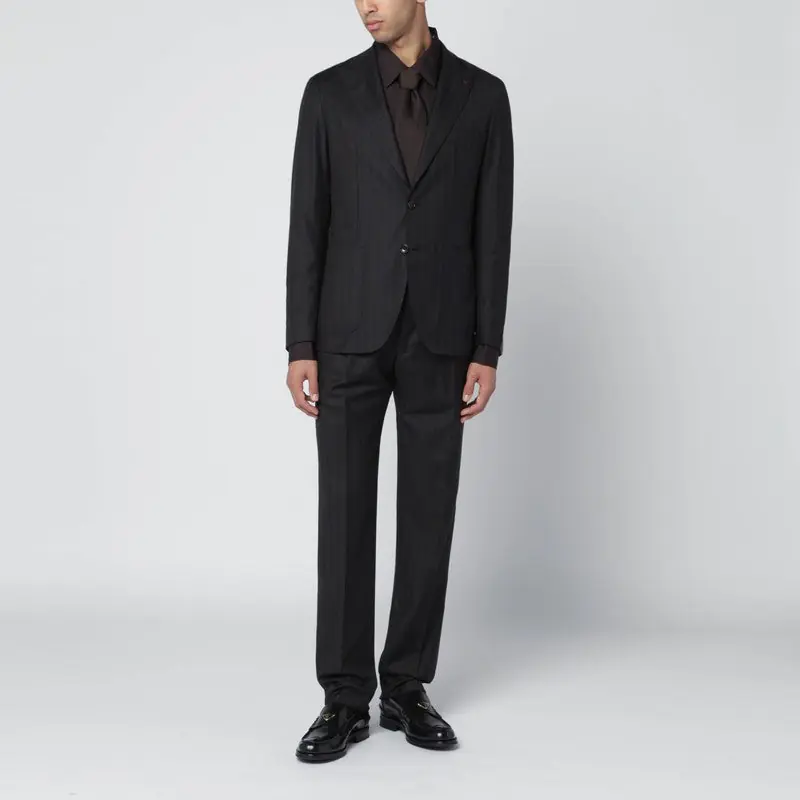 Brown Striped Single-Breasted Wool Suit