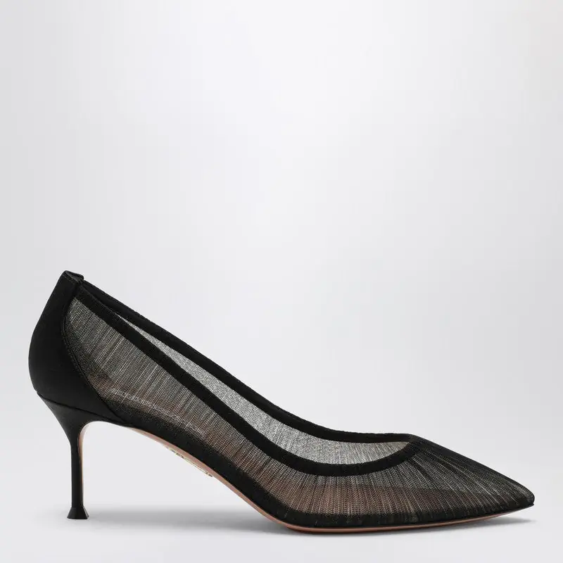 Voile Black Pumps In Satin And Mesh - Aquazzura