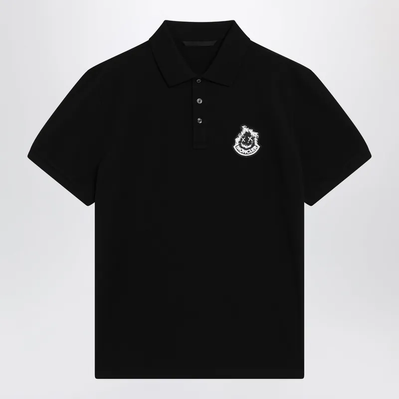 Black Cotton Piqué Polo Shirt With Logo - Moncler