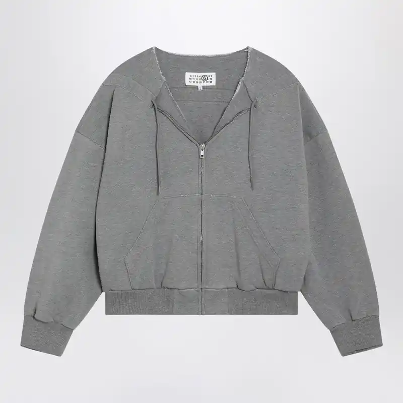 Felpa Con Zip E Coulisse In Cotone Grigia - MM6 Maison Margiela