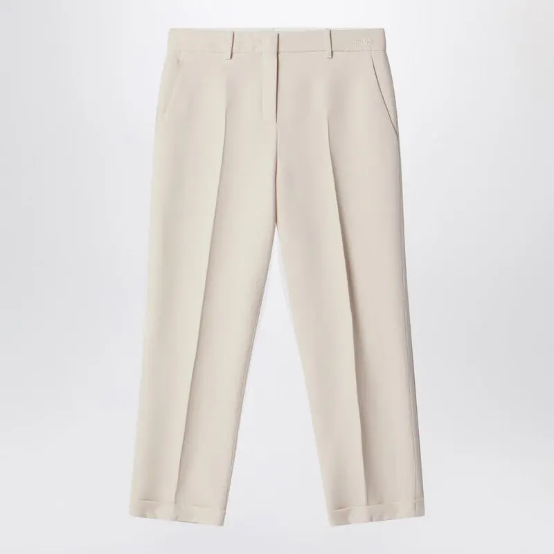 Cream Beige Wool And Silk Trousers - Fendi