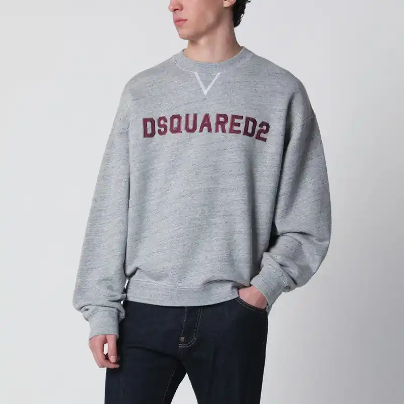 Grey Mélange Sweatshirt With Logo Embroidery - Dsquared2