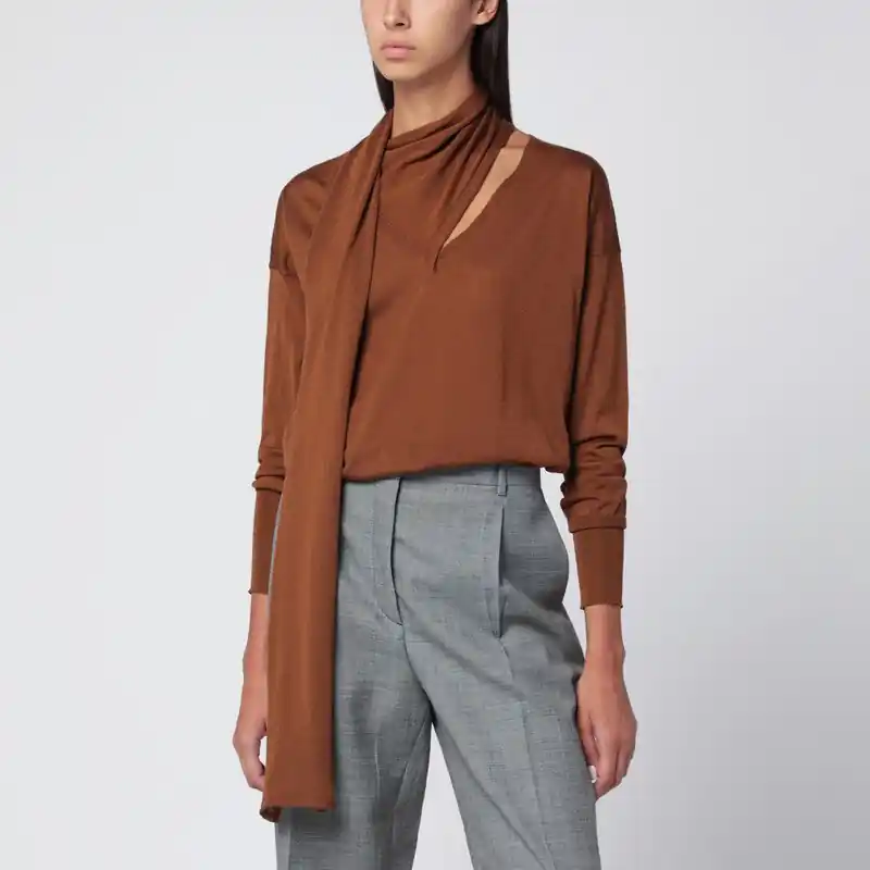 Hazelnut-Coloured Sweater With Scarf