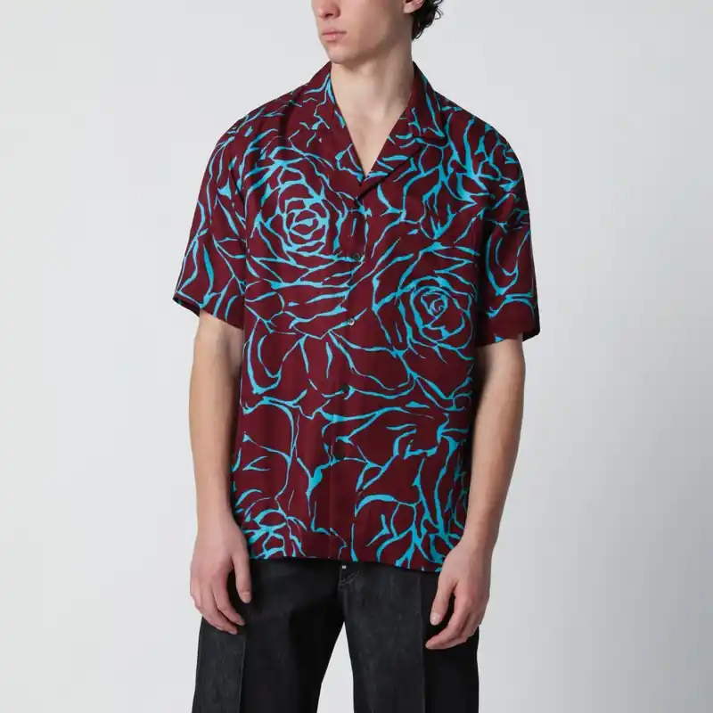 Burgundy Shirt With Archive Rose Print - Dries Van Noten