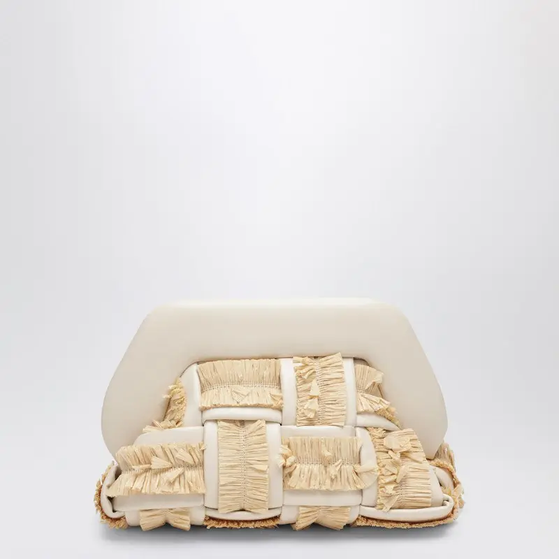Small Tia Clutch In Butter Color With Raffia Inserts - Themoirè