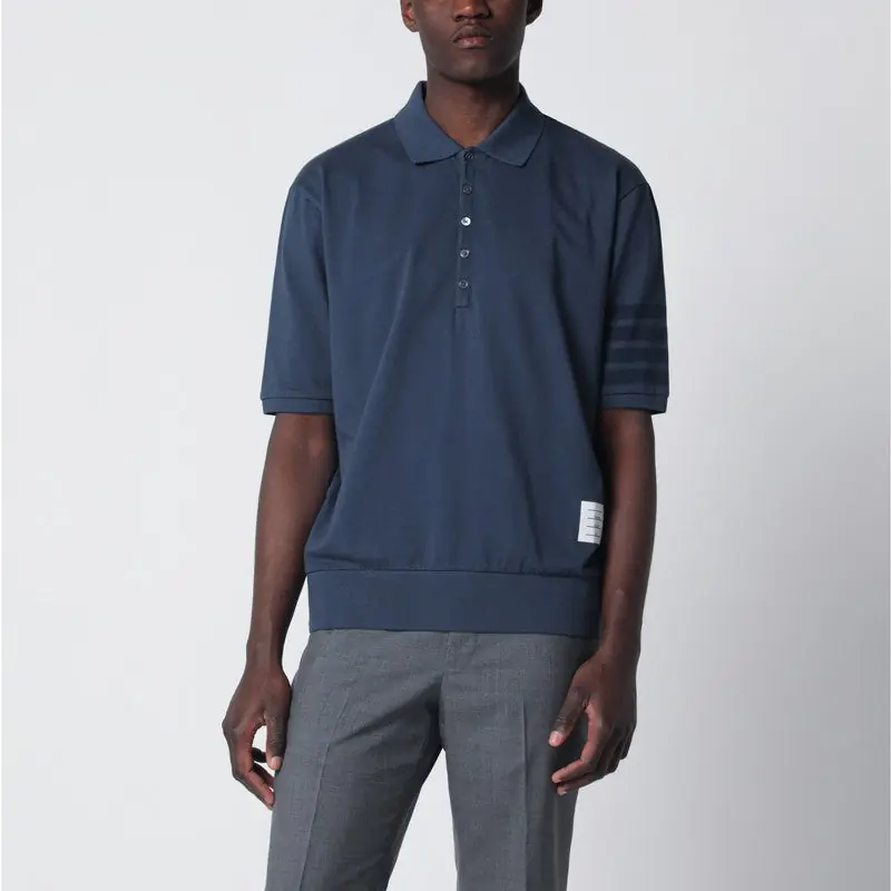 Navy Blue Cotton Polo Shirt - Thom Browne