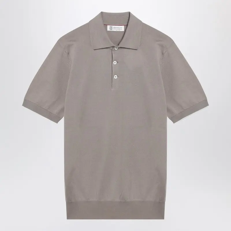 Light Brown Cotton Knit Polo Shirt - Brunello Cucinelli
