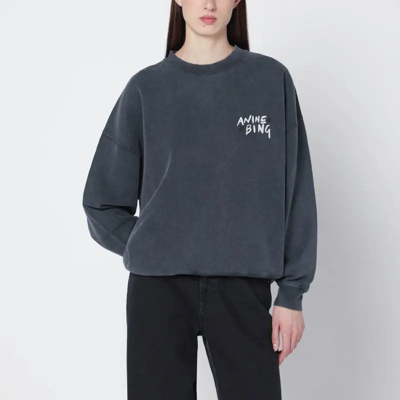 Black Washed Oversized Sweatshirt With Logo - Anine Bing