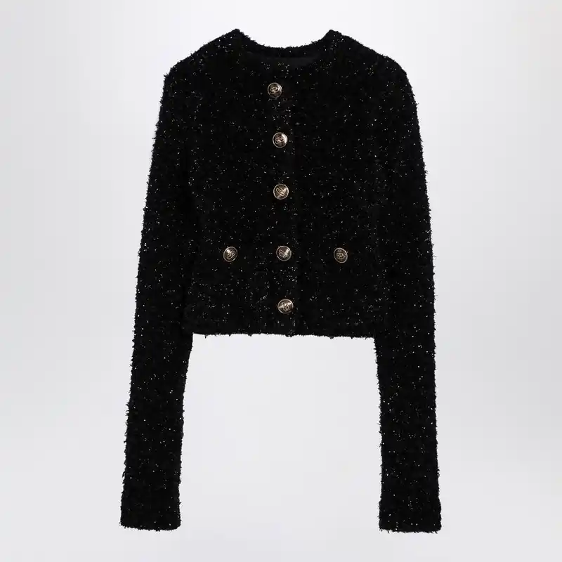 Black Cotton Blend Tweed Cropped Cardigan - Balenciaga
