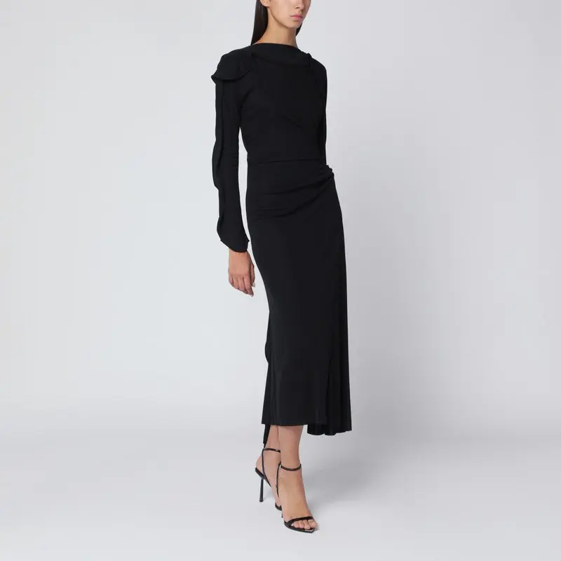 Black Midi Dress In Draped Jersey - Victoria Beckham