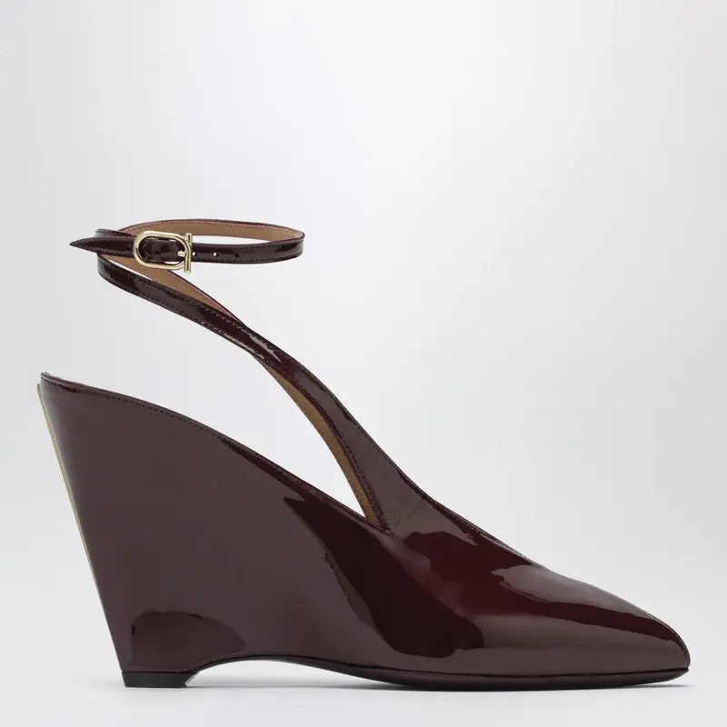 Peep Toe Wedge Sandals In Bordeaux - Ferragamo