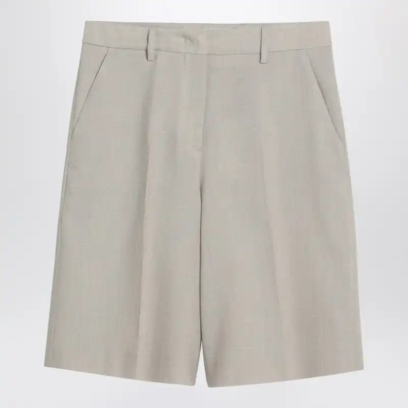 Beige Mélange Wool-Blend Bermuda
