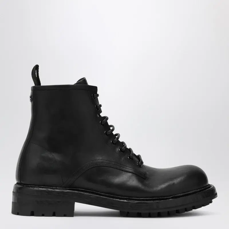 Black Lace-Up Leather Ankle Boot