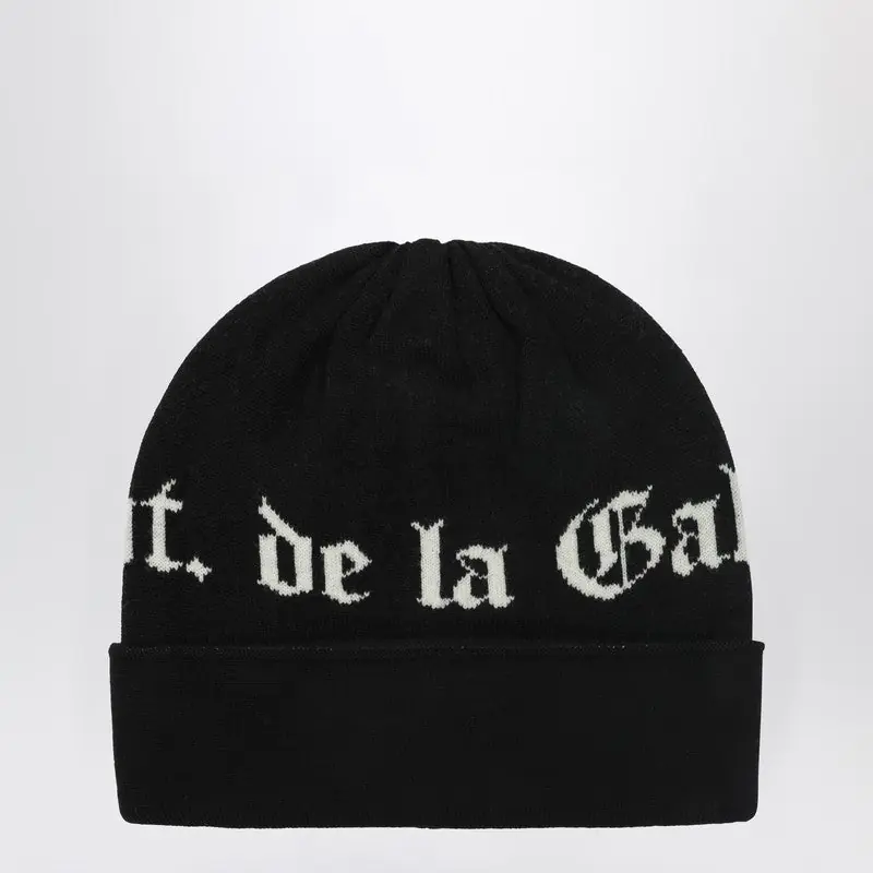 Black Wool Beanie With Logo Intarsia - Gallery Dept.