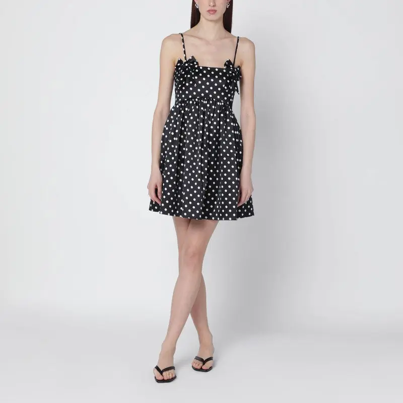 Black Satin Mini Dress With Polka Dots - Ganni